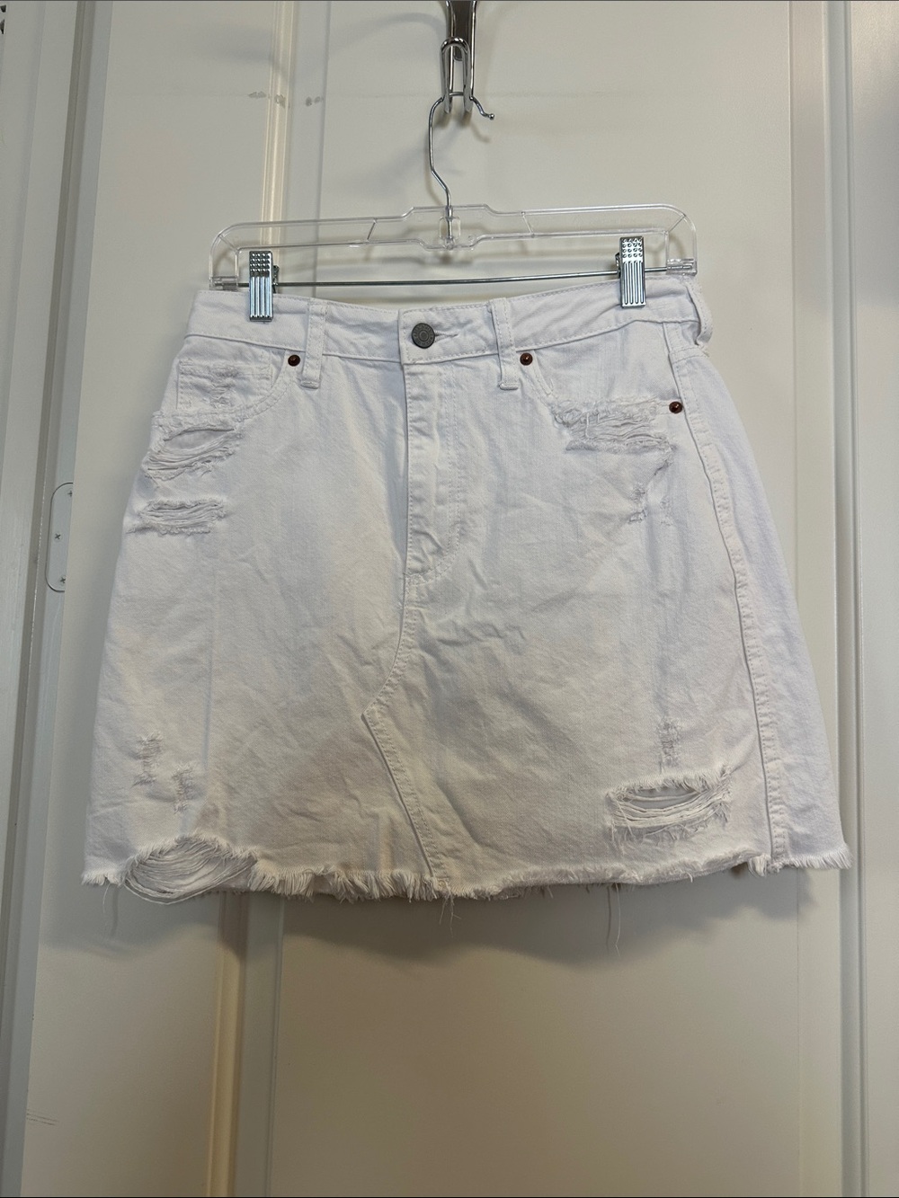 Abercrombie & Fitch White Distressed Denim Mini Skirt